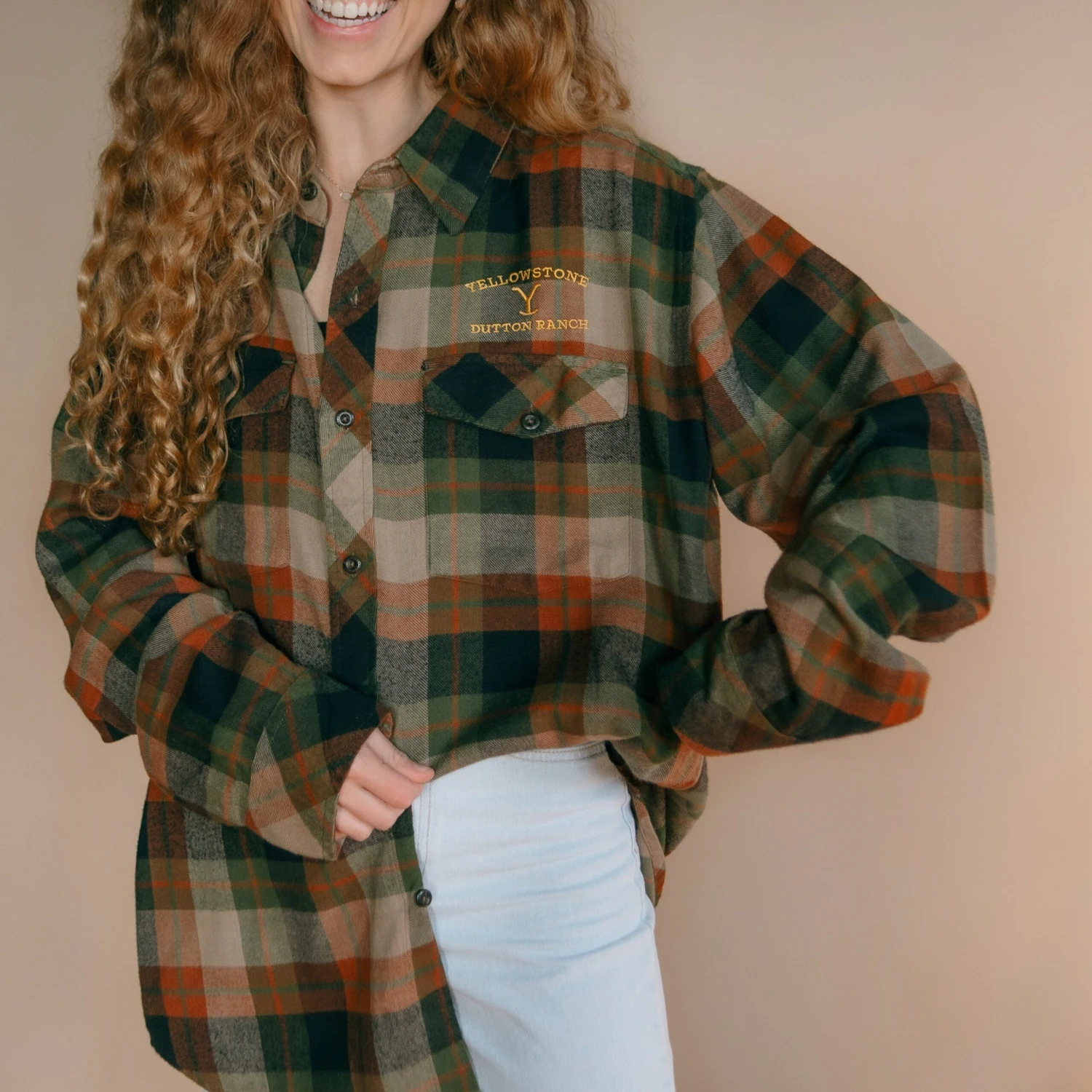 Yellowstone Dutton Ranch Embroidered Olive Plaid Flannel Shirt 4 Yellowstone Dutton Ranch Embroidered Olive Plaid Flannel Shirt - Image 2