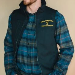 Yellowstone Dutton Ranch Embroidered Navy Plaid Flannel Shirt -Bioworld Shop FlannelFinals 003