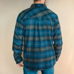 Yellowstone Dutton Ranch Embroidered Navy Plaid Flannel Shirt -Bioworld Shop FlannelFinals 004a