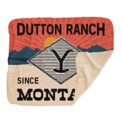 Yellowstone Dutton Ranch Montana Sherpa Blanket -Bioworld Shop YS BDGE09 69 100206 FOLD MF