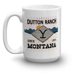 Yellowstone Dutton Ranch Montana White Mug -Bioworld Shop YS BDGE09 69 100976 15 L MF