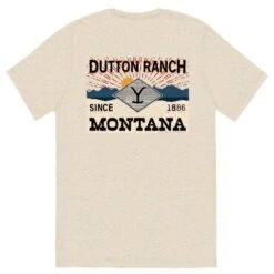 Yellowstone Dutton Ranch Montana Tri-Blend Short Sleeve T-Shirt -Bioworld Shop YS BDGE091 69 100147 OATMEAL BK MF