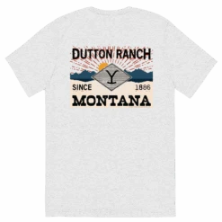 Yellowstone Dutton Ranch Montana Tri-Blend Short Sleeve T-Shirt -Bioworld Shop YS BDGE091 69 100147 WHITE BK MF