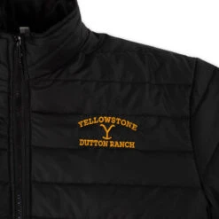 Yellowstone Dutton Ranch Logo Puffer Jacket -Bioworld Shop YS BLACK PUFFER 1X1 0002