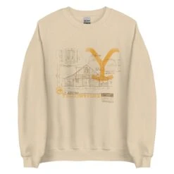 Yellowstone Historic Blueprint Crewneck Sweatshirt -Bioworld Shop YS BP 111 100862 SAND MF