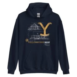 Yellowstone Blueprint Rip's House Unisex Hoodie 7 Yellowstone Blueprint Rip's House Unisex Hoodie -Bioworld Shop YS BPRIP 111 100861 NAVY MF