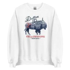 Yellowstone Dutton Ranch Montana Bison Fleece Crewneck Sweatshirt -Bioworld Shop YS BULL 63 100362 WHITE MF