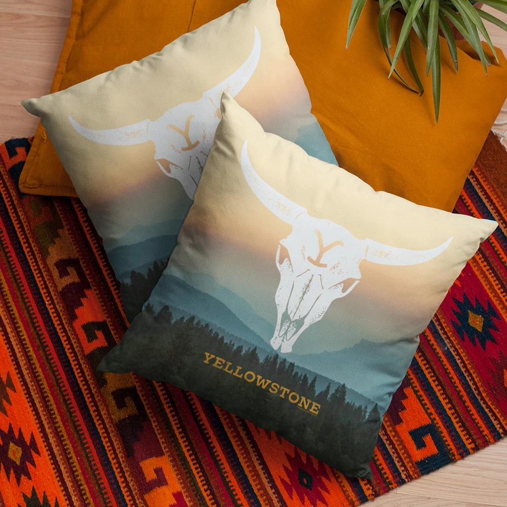 Yellowstone Cow Skull Throw Pillow 5 Yellowstone Cow Skull Throw Pillow - Image 3