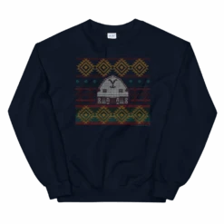 Yellowstone Dutton Ranch Holiday Barn Fleece Crewneck Sweatshirt -Bioworld Shop YS DR HB 100362 NVY MF