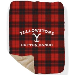 Yellowstone Dutton Ranch Plaid Sherpa Blanket -Bioworld Shop YS DR LOGO 100206 60X80 FOLD MF