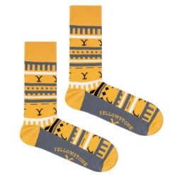 Yellowstone Dutton Ranch Yellow Striped Socks 9 Yellowstone Dutton Ranch Yellow Striped Socks -Bioworld Shop YS DR adultso1