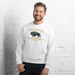 Yellowstone Dutton Ranch Bison Fleece Crewneck Sweatshirt -Bioworld Shop YS DRB CS 100362 0009 Crew White 3