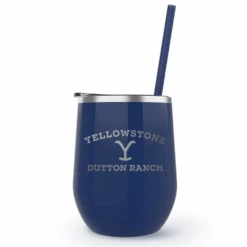 Yellowstone Dutton Ranch Logo Laser Engraved Wine Tumbler With Straw -Bioworld Shop YS DRlogo BT 56 100027 BLU MF