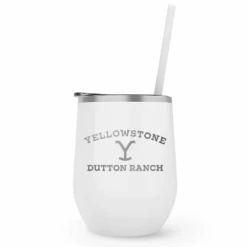 Yellowstone Dutton Ranch Logo Laser Engraved Wine Tumbler With Straw -Bioworld Shop YS DRlogo BT 56 100027 WHT MF