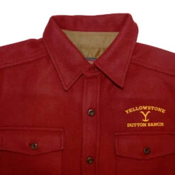 Yellowstone Dutton Ranch Embroidered Red Wool Button Down Shirt 10 Yellowstone Dutton Ranch Embroidered Red Wool Button Down Shirt -Bioworld Shop YS FS RED WOOL Merch 004