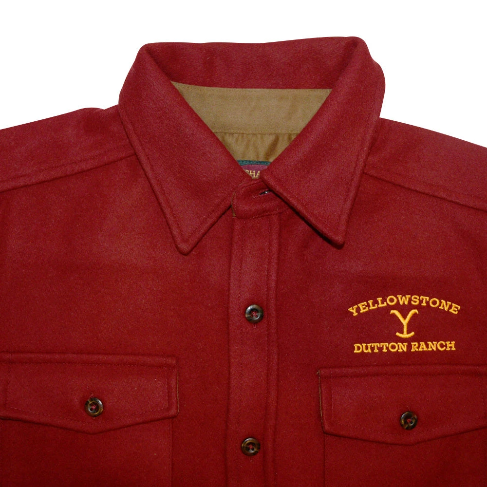 Yellowstone Dutton Ranch Embroidered Red Wool Button Down Shirt 6 Yellowstone Dutton Ranch Embroidered Red Wool Button Down Shirt - Image 4