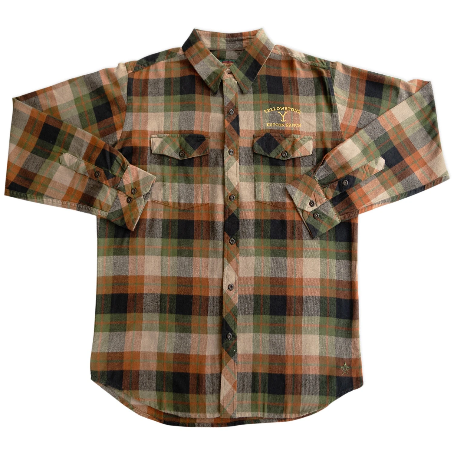 Yellowstone Dutton Ranch Embroidered Olive Plaid Flannel Shirt 3 Yellowstone Dutton Ranch Embroidered Olive Plaid Flannel Shirt