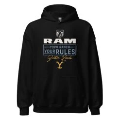 Yellowstone X Ram Your Ranch Your Rules Hoodie -Bioworld Shop YS RAMDR 76 100861 BLACK MF