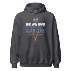 Yellowstone X Ram Your Ranch Your Rules Hoodie -Bioworld Shop YS RAMDR 76 100861 DARK HEATHER MF