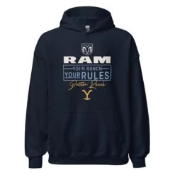 Yellowstone X Ram Your Ranch Your Rules Hoodie -Bioworld Shop YS RAMDR 76 100861 NAVY MF
