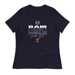 Yellowstone X Ram Your Ranch Your Rules Women's T-Shirt -Bioworld Shop YS RAMDR 76 100925 NAVY MF
