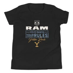 Yellowstone X Ram Your Ranch Your Rules Youth T-Shirt -Bioworld Shop YS RAMDR 76 100926 BLACK MF