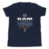 Yellowstone X Ram Your Ranch Your Rules Youth T-Shirt -Bioworld Shop YS RAMDR 76 100926 NAVY MF