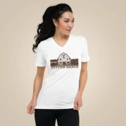 Yellowstone Dutton Ranch Barn Adult V-Neck T-Shirt -Bioworld Shop YS RB 100013 0011 A Tee LS