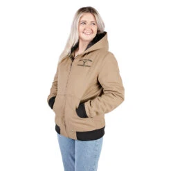 Yellowstone Dutton Ranch Hooded Khaki Jacket -Bioworld Shop YSKhakiJacketfemalemodelmerch1x1 95A4297