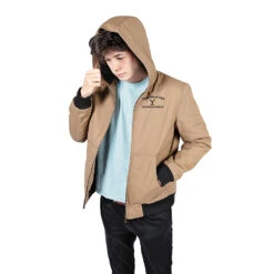 Yellowstone Dutton Ranch Hooded Khaki Jacket -Bioworld Shop YSKhakiJackethoodupmalemodelfront 95A4335