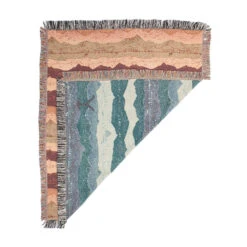 Yellowstone Mountains Woven Blanket -Bioworld Shop YSMountainsReversibleWovenBlanketFullRedsCornerFlippedMerch1x1DSC 8580