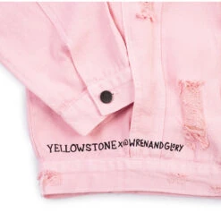Yellowstone Beth Dutton State Of Mind Wren + Glory Hand Painted Pink Denim Jacket -Bioworld Shop YSWGBethDuttonPinkJeanJacketFrontPocketCuffLogoDetailMerch1x1DSC 7842 Approved
