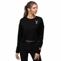 Yellowstone Can't Reason With Evil Women's Fleece Crop Sweatshirt -Bioworld Shop womens cropped sweatshirt black front 618530c389fae